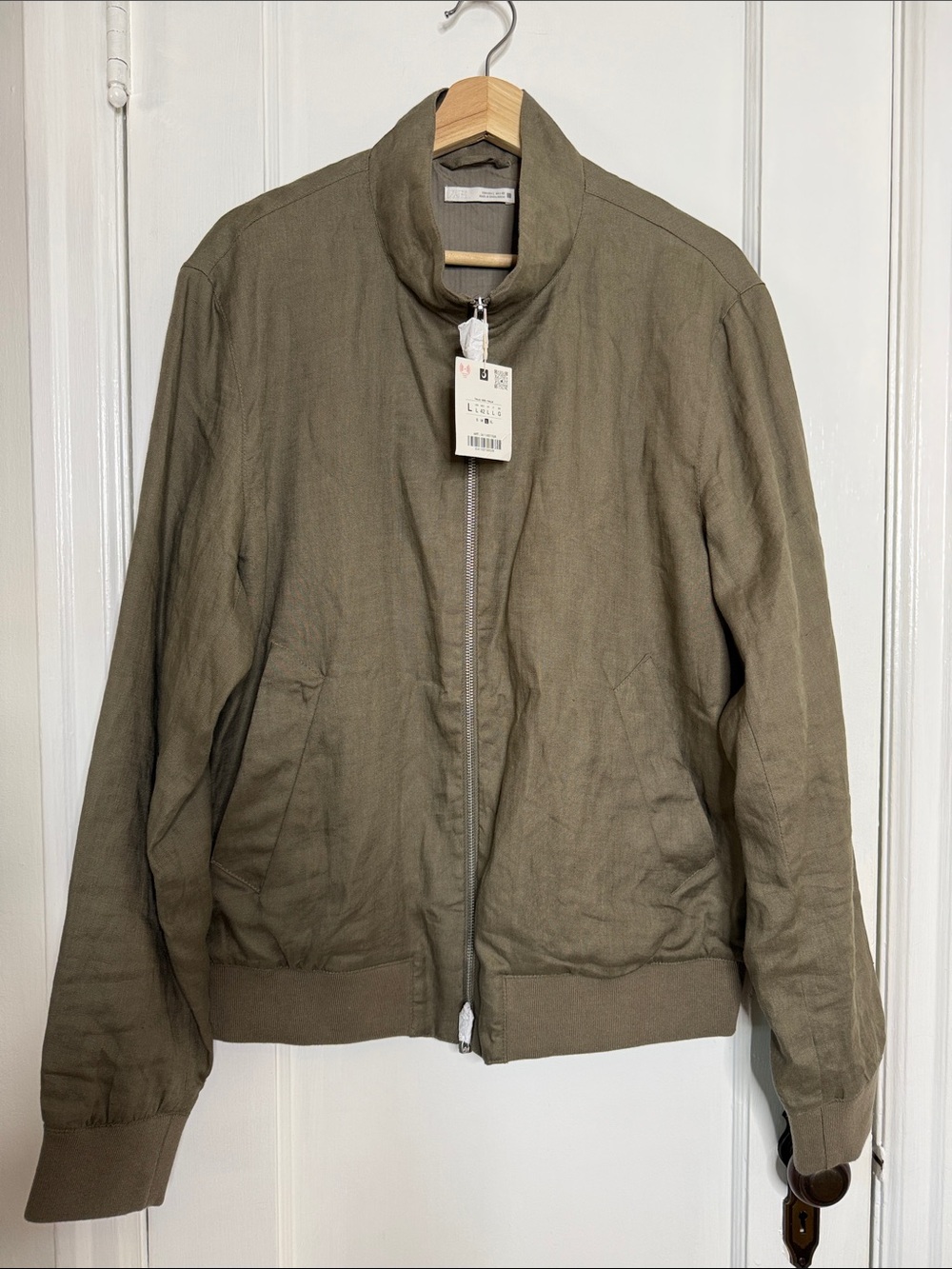 Zara Linen Olive Green Bomber Jacket NWT